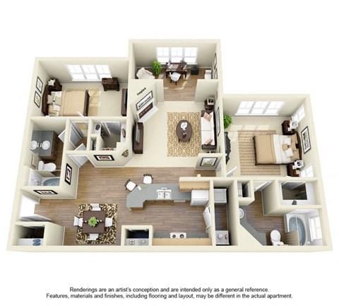 Floor plan for 2 beds, 2 baths, 1236 sqft